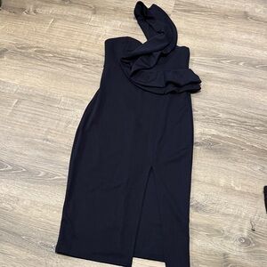 Elegant Navy Blue One-Shoulder Dress / small